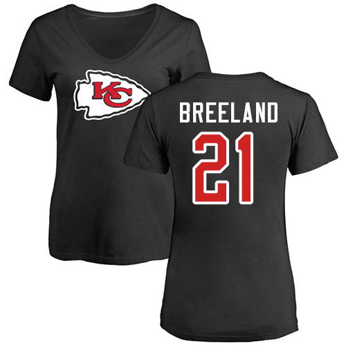 Women Football Kansas City Chiefs #21 Breeland Bashaud Black Name and Number Logo Slim Fit T-Shirt